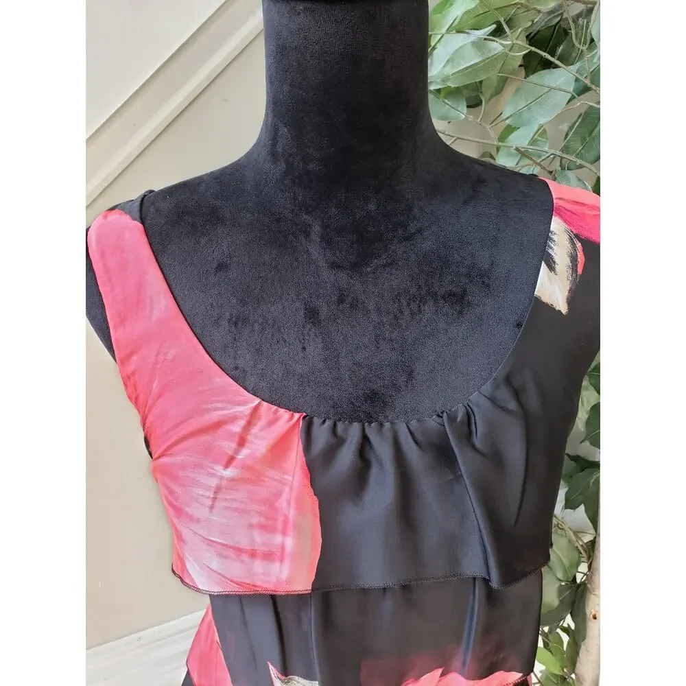 White House Black Market Tank Top Womens M Black Pink Floral Layered Scoop Neck - Picture 9 of 10